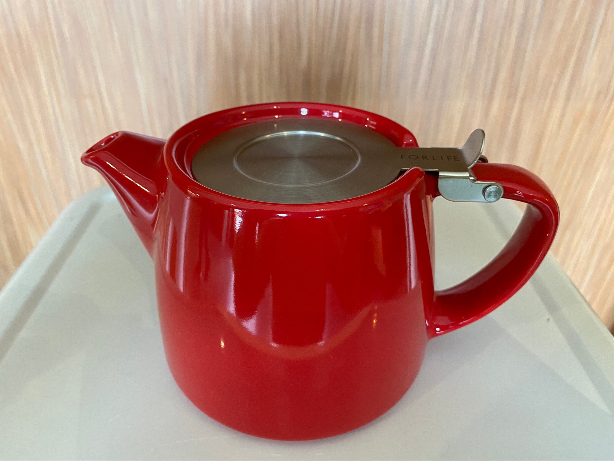 Forlife Stump Teapot with Stainless Steel Lid & Infuser, Red, 18 oz